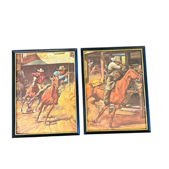 Mid Century Western Framed Gun Slinging Cowboys - Picture 11 of 17
